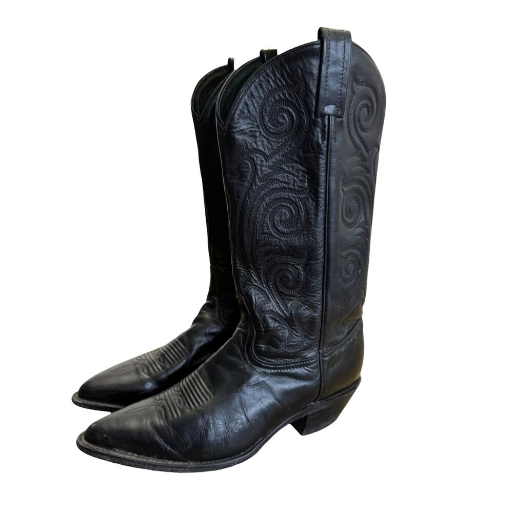 Tony Lama Cowboy Boots Womens 8 Black Leather Vintage Cowgirl Western Point Toe